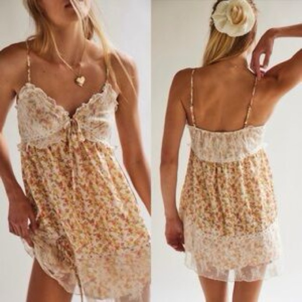 NWOT Floral Lace Trim Slip Dress